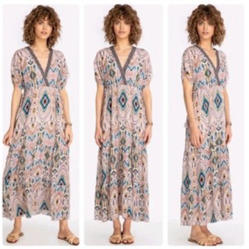 Johnny Was Jade Alona silk tribal maxi dress